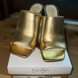 Jessica Simpson Aishia Gold Wedge Sandals